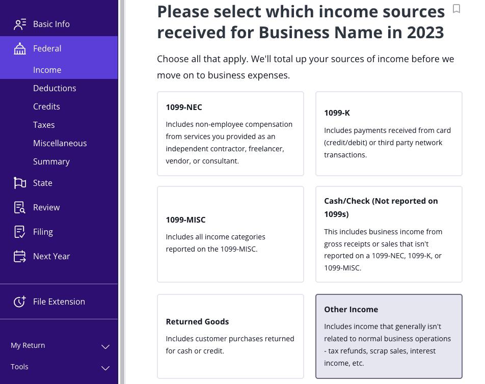 A screenshot of where to report Form 1099-PATR as other income in TaxAct