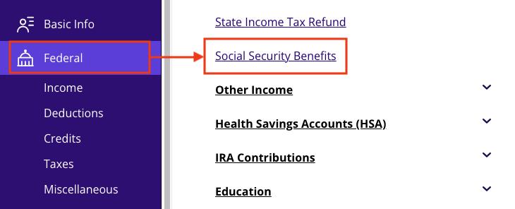 A screenshot of where to report Form RRB-1099 as Social Security benefits in TaxAct