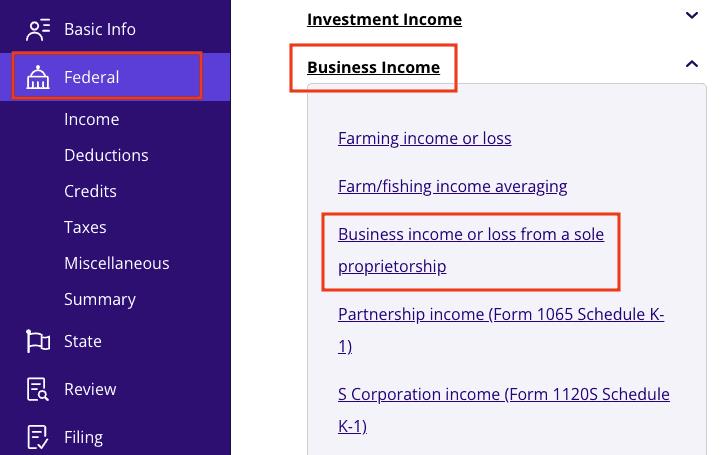 A screenshot of where to report the sale of business property with Form 1099-S in TaxAct