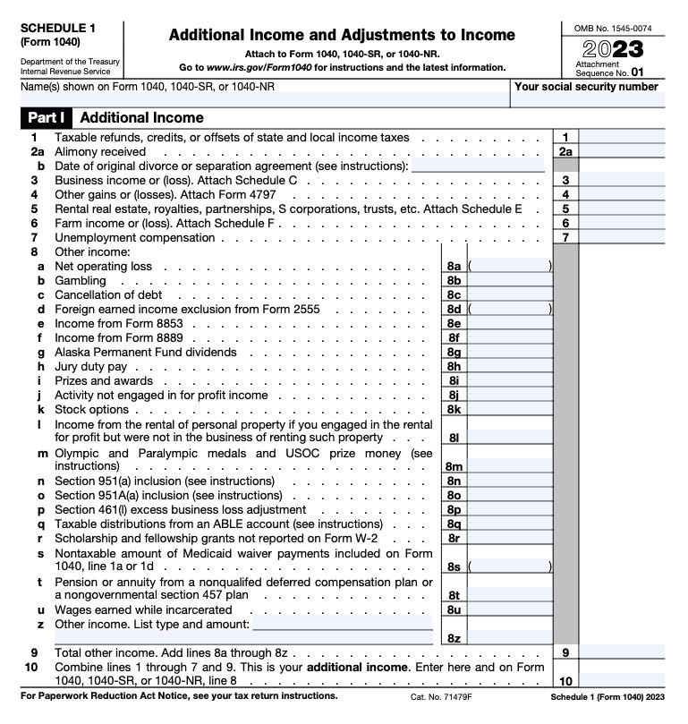 Schedule 1 (Form 1040) page 1