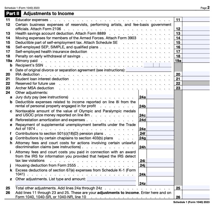 Schedule 1 (Form 1040) page 2