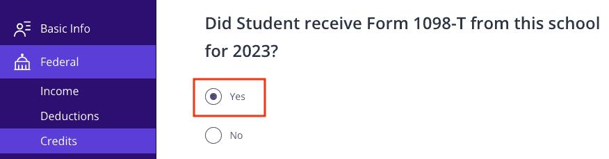 A screenshot showing how to enter Form 1098-T information in TaxAct