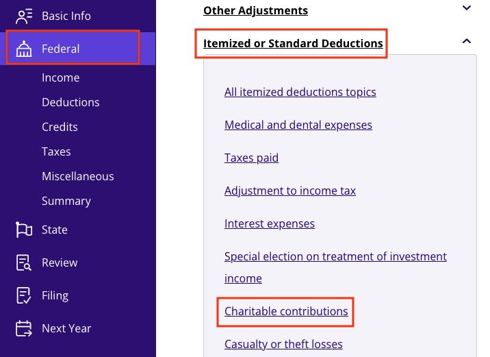 A screenshot showing where to report Form 1098-C in TaxAct