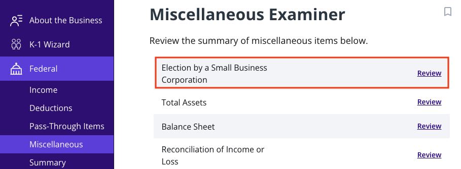 A screenshot of where to enter or review information for Form 2553 in TaxAct