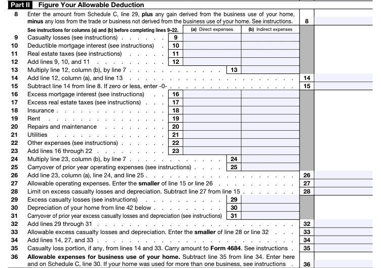 An image showing Part 2 of IRS Form 8829