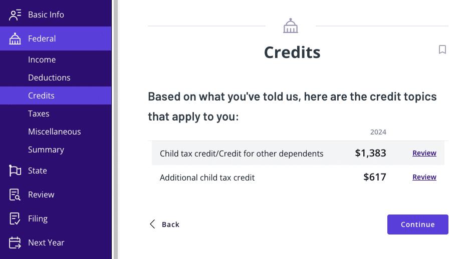 A screenshot showing where to find the Child Tax Credit in TaxAct.