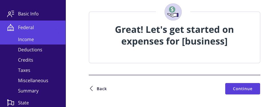 A screenshot showing where to enter business expenses in TaxAct