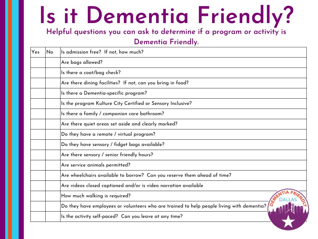 Dementia Friendly Checklist